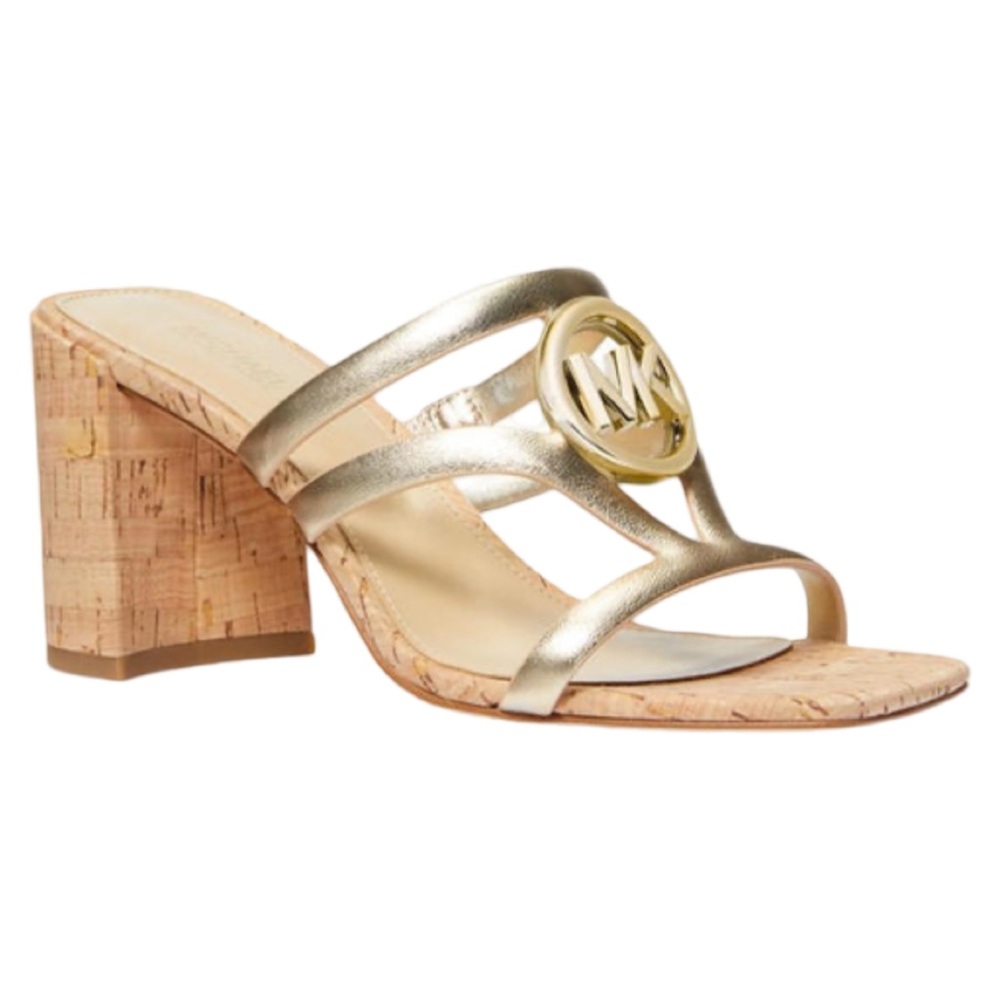 Michael MICHAEL Kors Hampton Mid Sandal Pale Gold 8.5 Metallic Leather New